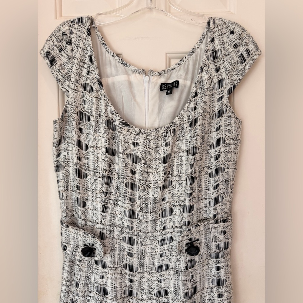 Douglas Hannant Tweed Dress/Jumper, Black/White, Designer Vintage Back Zip Sz 12 - Picture 4 of 16